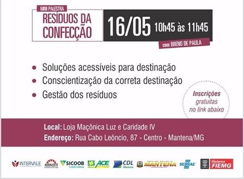 MINI PALESTRA SOBRE RESÍDUOS DA CONFECÇÃO, FAÇA SUA INSCRIÇÃO.