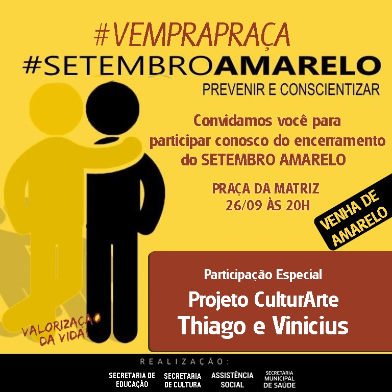Encerramento do Setembro Amarelo acontece nesta quarta (26), em Mantena