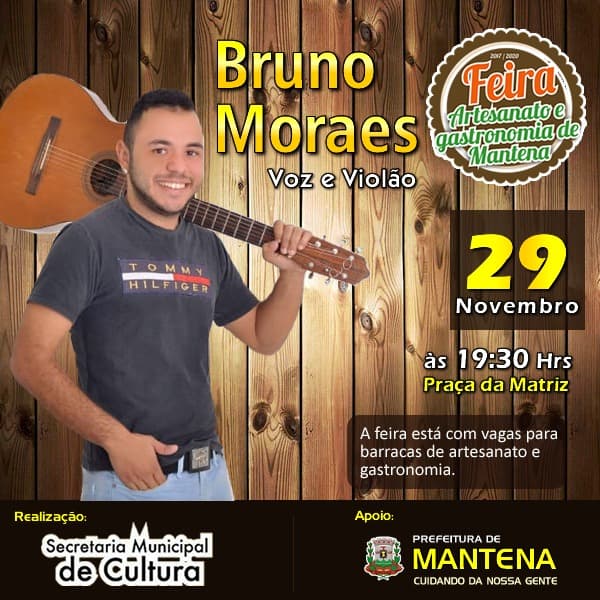 Cantor Bruno Moraes agita a Feira de Artesanato e Gastronomia nesta quinta (29)