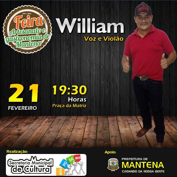 Hoje tem William Voz e Violão na Feira de Artesanato e Gastronomia