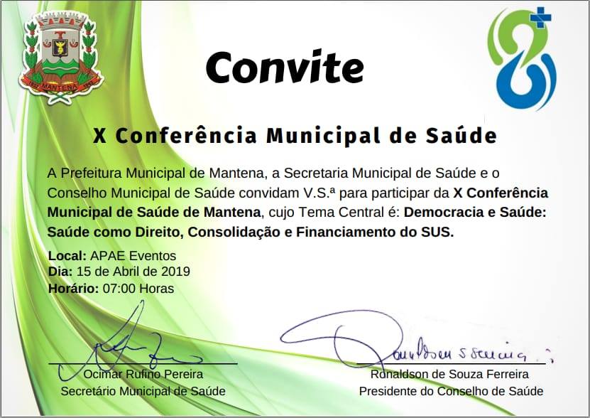 Conferência Municipal de Saúde acontece nesta segunda-feira (15), em Mantena