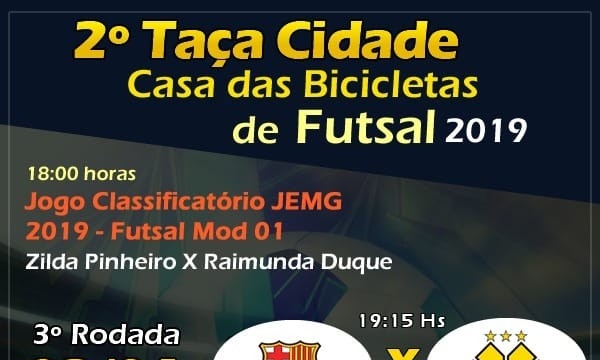 Acontece hoje mais uma rodada da Taça Cidade Casa das Bicicletas de Futsal e jogo classificatório para o JEMG; confira os confrontos