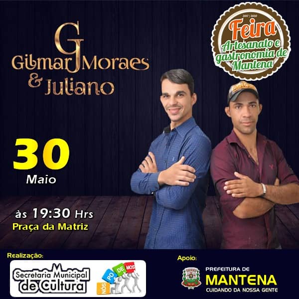 Nesta quinta tem Gilmar Moraes e Juliano na Feira de Artesanato e Gastronomia