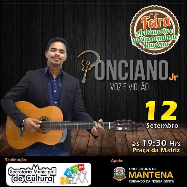 Ponciano Jr. nesta quinta (12) na Feira de Artesanato e Gastronomia