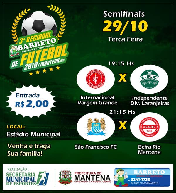Semifinais do Campeonato Regional Barreto Material de Construção acontece nesta terça-feira (29)