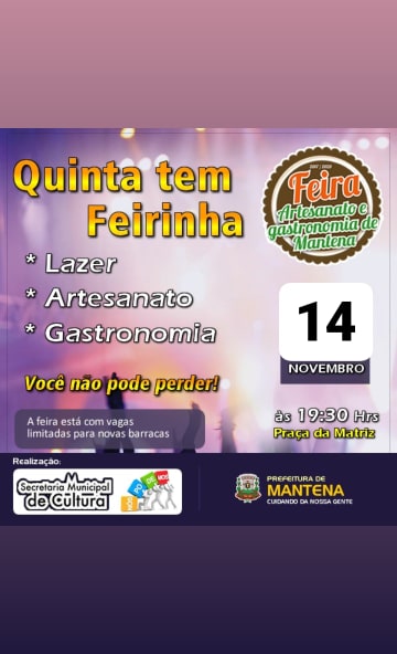 Hoje tem Feira de Artesanato e Gastronomia; Você não pode perder!
