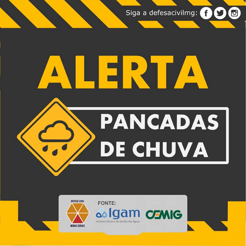 Defesa Civil emite alerta de chuva intensa, vento e queda de granizo