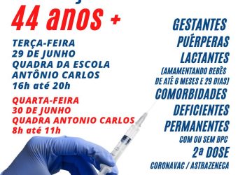Pessoas com 44 anos começam a ser vacinadas contra Covid-19 em Mantena; confira