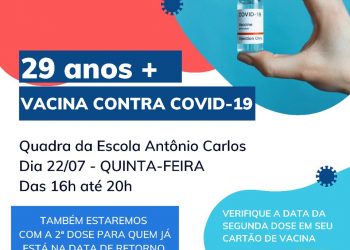 Mantena inicia vacinação contra a Covid-19 de pessoas acima de 29 anos nesta quinta