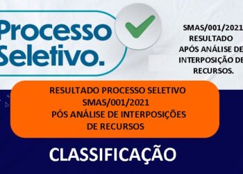 Atenção: Resultado Processo Seletivo SMAS/001/2021 pós análise de interposição de Recursos. Confira!