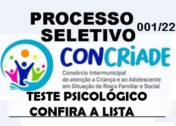 Atenção! Confira a lista dos candidatos aprovados que terão que passar por Avaliação Psicológica. Processo Seletivo CONCRIADE 001/2022. Confira!