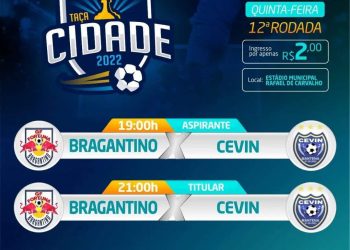 BRAGANTINO E CEVIN se enfrentam hoje pela 12ª rodada da Taça Cidade de Futebol 2022