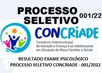 Resultado da Avaliação Psicológica – Processo Seletivo 001/2022 – CONCRIADE. Confira!