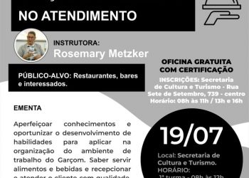 Secretaria de Cultura e Turismo promove curso GRÁTIS de capacitação para Garçom e Garçonete