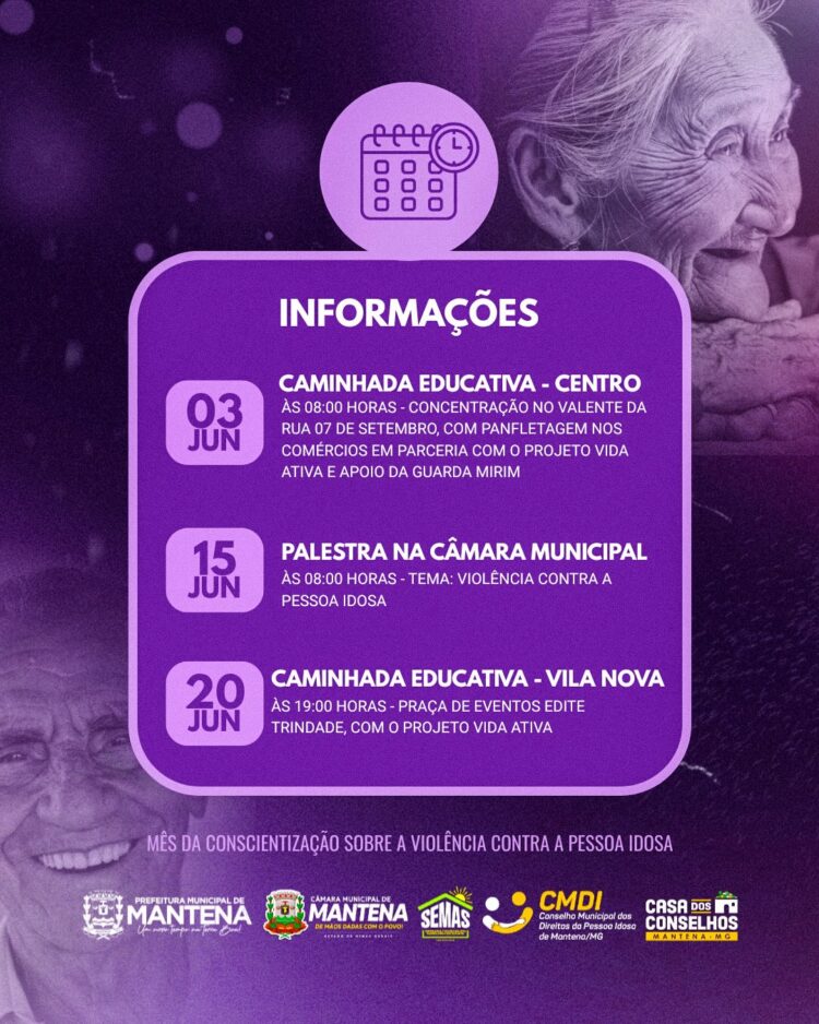 Junho Violeta mobiliza Mantena na defesa dos direitos e no combate à violência contra a pessoa idosa