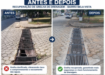 Secretaria Municipal de Obras recupera grelha de drenagem no Bairro Bela Vista