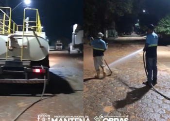 Secretaria de Obras realiza limpeza noturna das ruas do distrito de Limeira